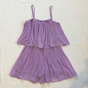 EXLURA Lavender Pleated Ruffle Tiered Strappy Romper Jumpsuit‎ XL Bohemian